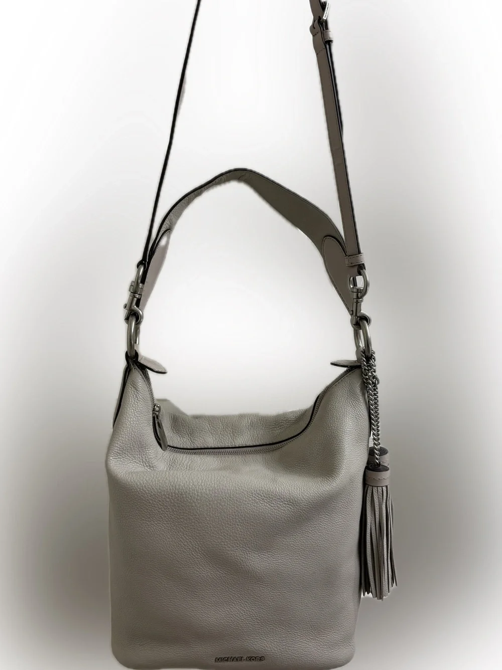 Michael Kors Elana gray and taupe slouchy bucket crossbody
